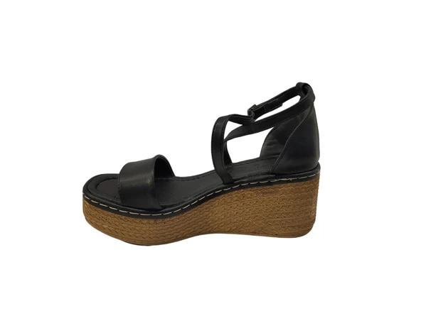 Ventes 581407Z Hasır Taban 7 cm Topuk Boyu Tek Bant Bilekten Bağlamalı Kadın Sandalet Ayakkabı - 2
