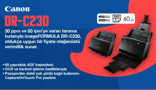 Canon Dr-C230 A4 Dublex Doküman Tarayıcı Dakikada 30 Sayfa Tarama Hızı - Resim 2