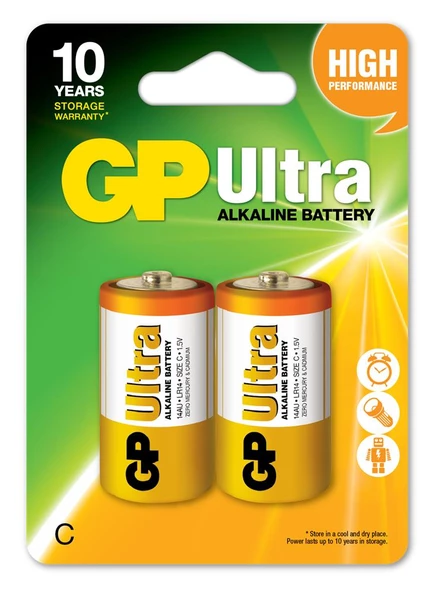 GP LR14 Orta Boy Ultra Alkalin Pil 2'li Paket GP14AU-U2 C Boy ürün görseli 1
