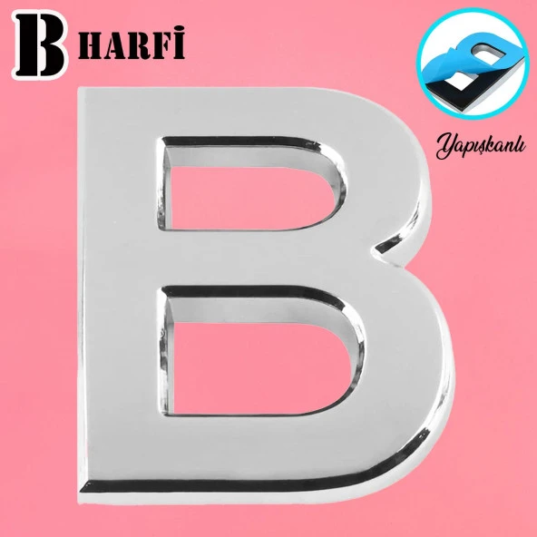 Harf Yapışkanlı B Harfi 5 cm Kapı Oda Posta Kutusu Oto Araç Harfi Yazısı Parlak Krom Gümüş