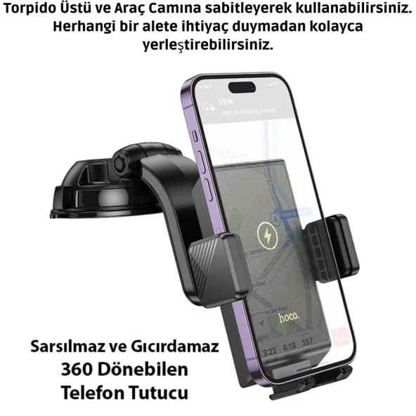 Coofbe Torpido Üstü Ve Ön Cama Yapışan 15W Kablosuz Araç Şarjı Tutucu İphone 12 13 14 15 Pro Max Uyumlu - 2