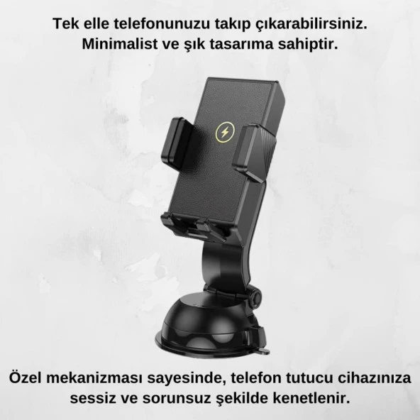 Coofbe Torpido Üstü Ve Ön Cama Yapışan 15W Kablosuz Araç Şarjı Tutucu İphone 12 13 14 15 Pro Max Uyumlu - 5