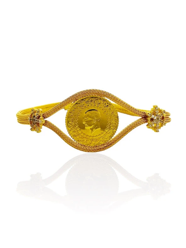 Darphane Çeyrek Kazaz Örme Zincir Kartanesi Altın Çeyrekli Bileklik - Resim 4