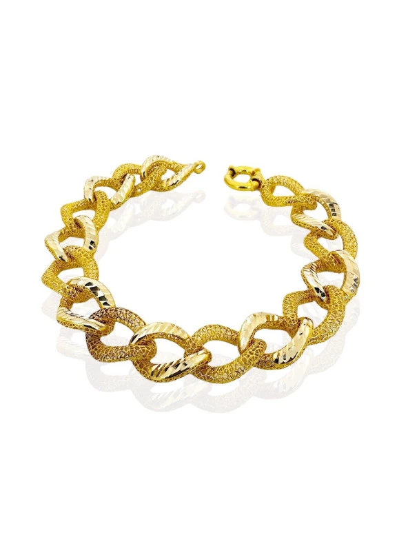 Kalın Taşsız Gurmet Füzyon Model Üst Kalite İşçilik 14 Ayar Altın Bileklik ürün görseli