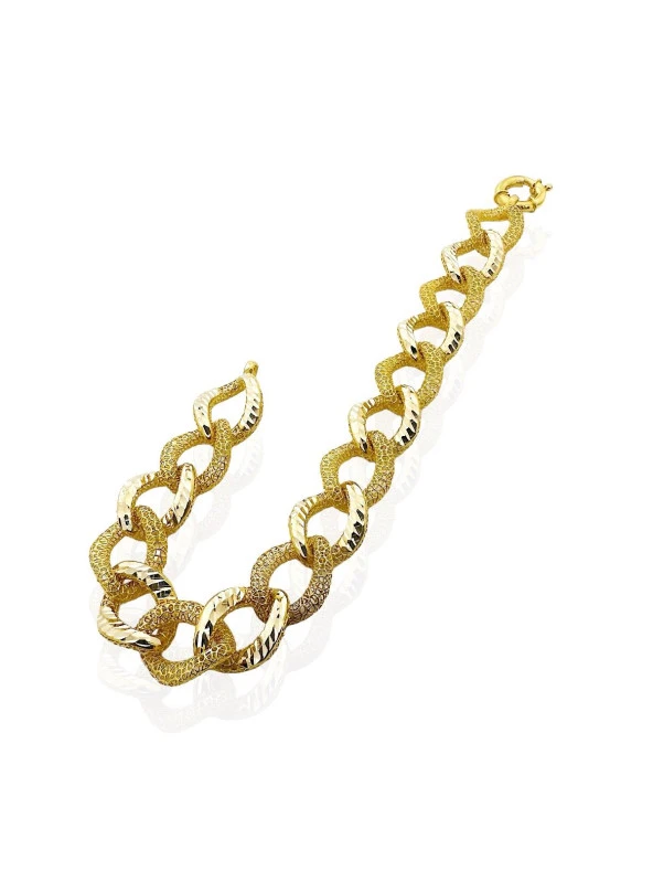 Kalın Taşsız Gurmet Füzyon Model Üst Kalite İşçilik 14 Ayar Altın Bileklik - Resim 3