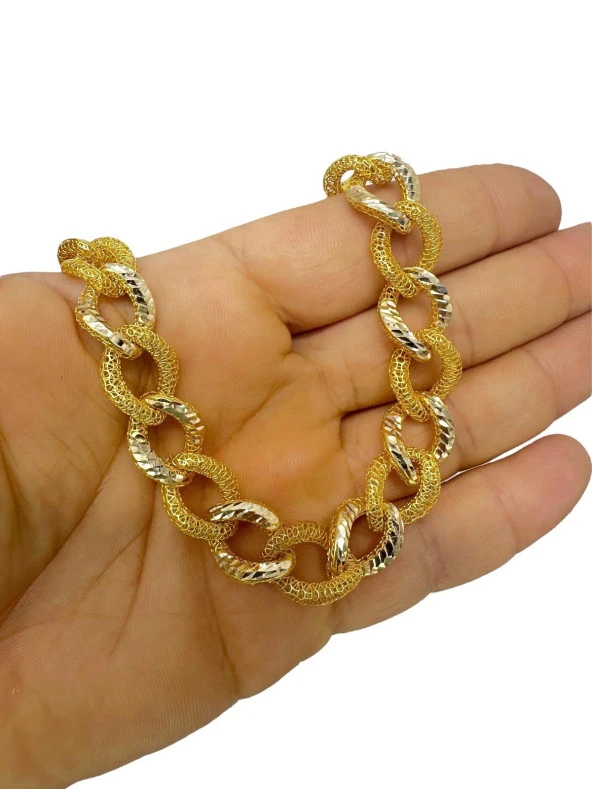 Kalın Taşsız Gurmet Füzyon Model Üst Kalite İşçilik 14 Ayar Altın Bileklik - Resim 4