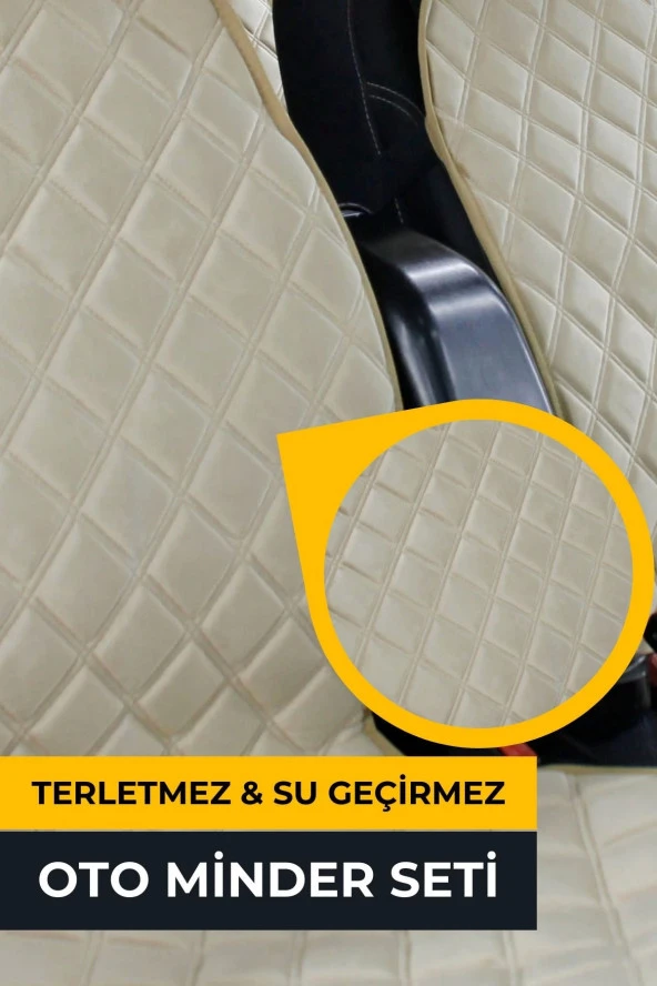 Su Geçirmez & Terletmez Sırtlı Oto Koltuk Minder Seti-Koltuk Koruma Kılıfı (3'Lü Set)-Bej - Resim 2