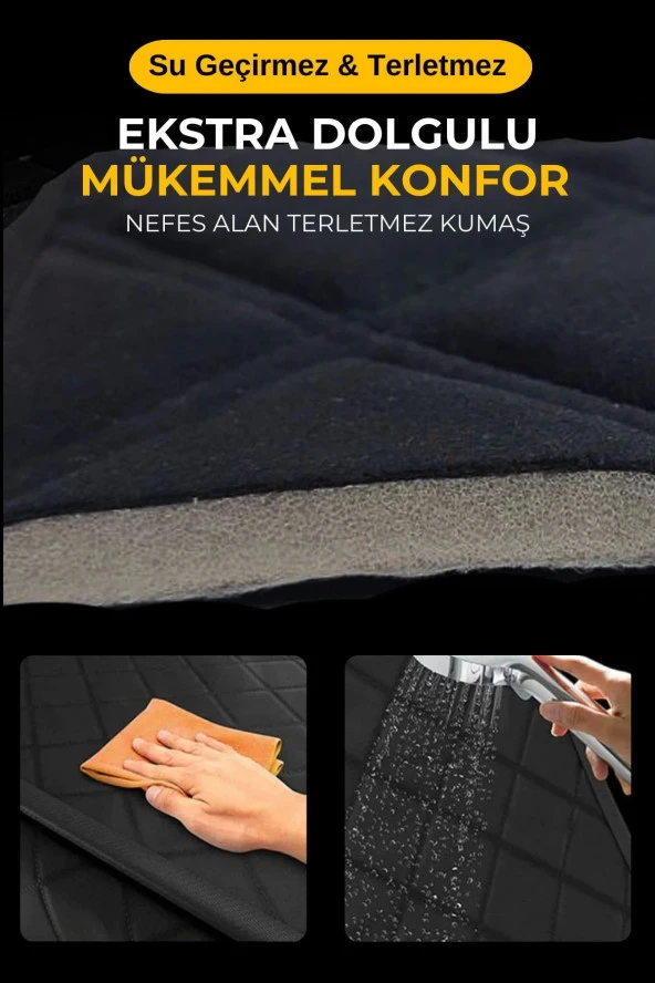 Su Geçirmez & Terletmez Sırtlı Oto Koltuk Minder Seti-Koltuk Koruma Kılıfı (3'Lü Set)-Siyah - 3