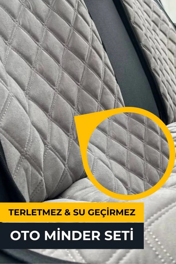Su Geçirmez & Terletmez Sırtlı Oto Koltuk Minder Seti-Koltuk Koruma Kılıfı (3'Lü Set)-Gri - Resim 2