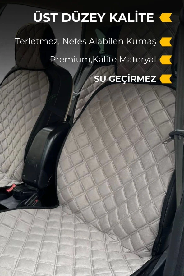 Su Geçirmez & Terletmez Sırtlı Oto Koltuk Minder Seti-Koltuk Koruma Kılıfı (Full Set)-Gri - Resim 3