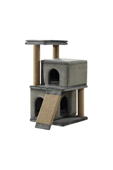 Pet Dreams Kabon Lüks Kedi Tırmalama, Yuvalı, Rampalı ve Minderli Dinlenme Alanı - 5