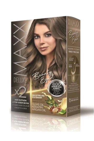 Maxx Deluxe Yoğun Açık Kumral Saç Boyası Set 8/00