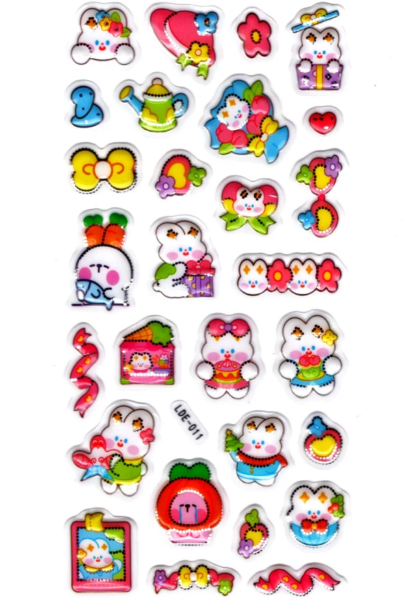 Sticker Kabartmalı Stiker Defter Planlayıcı Etiket (Lde011)-19x9cm - Tavşan Parti Kawaii