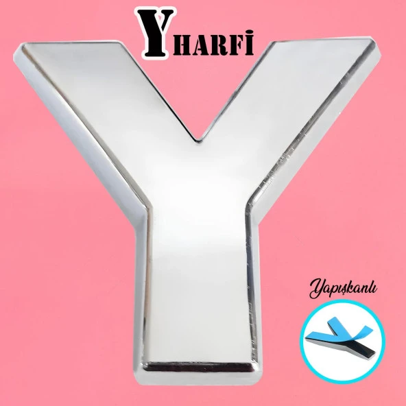 Harf Yapışkanlı Y Harfi 5 cm Kapı Oda Posta Kutusu Oto Araç Harfi Yazısı Parlak Krom Gümüş - 1