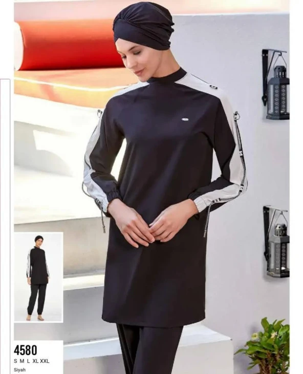 Adasea 4580 Siyah Yeni Sezon Tam Kapalı Tasarım Tesettür Mayo - Resim 3