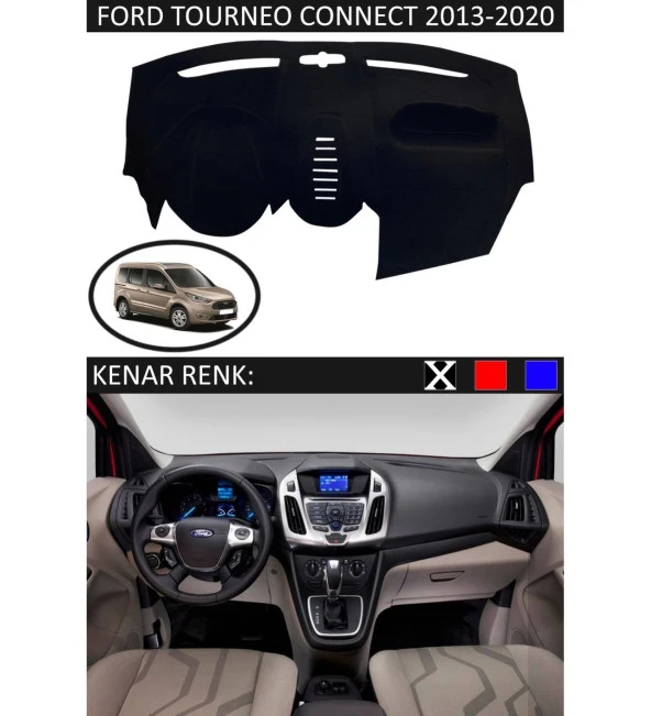 Ford Tourneo Connect 2012-2020 Torpido Koruma Halısı Siyah Kenar Renk Siyah ürün görseli