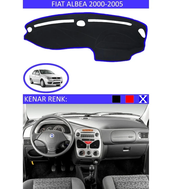 Fiat Albea 2000-2005 Modelleri İçin Uygun Torpido Koruma Halısı Siyah Kenar Renk Mavi