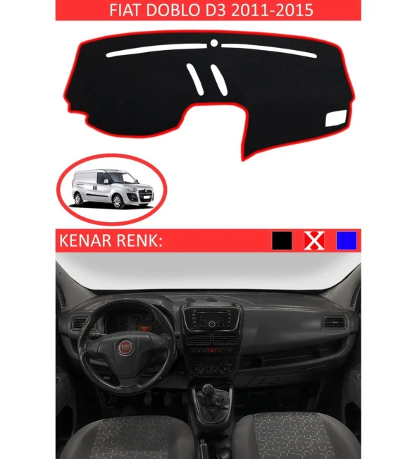 Fiat Doblo D3 2011-2015 İçin Uygun Torpido Koruma Halısı Siyah Kenar Renk Kırmızı ürün görseli