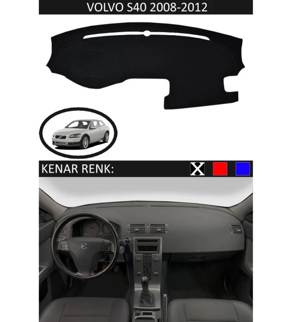 Volvo S40 2008-2012 İçin Uygun Torpido Koruma Halısı Siyah Kenar Renk Siyah ürün görseli