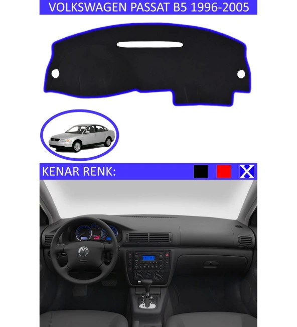 Volkswagen Passat B5 1995-2005 İçin Uygun Torpido Koruma Halısı Siyah Kenar Renk Mavi ürün görseli