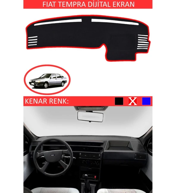 Fiat Tempra Dijital Ekran İçin Uygun Torpido Koruma Halısı Siyah Kenar Renk Kırmızı ürün görseli