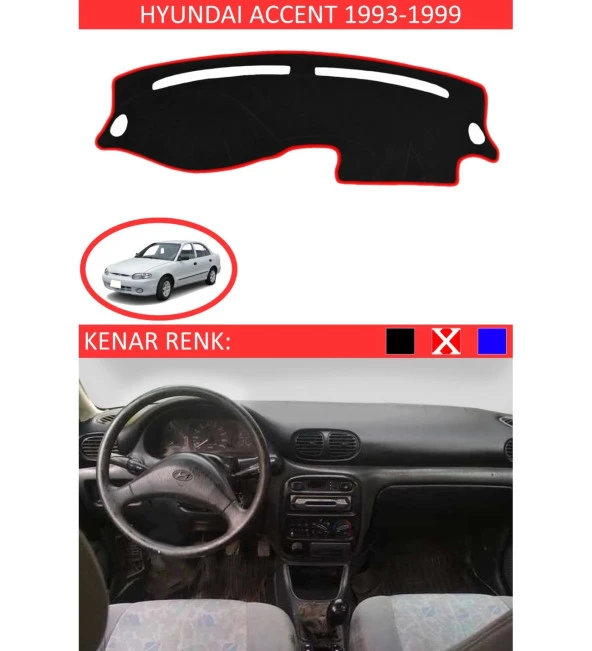 Hyundai Accent Yumurta Kasa 1993-1999 İçin Uygun Torpido Koruma Halısı Siyah Kenar Renk Kırmızı