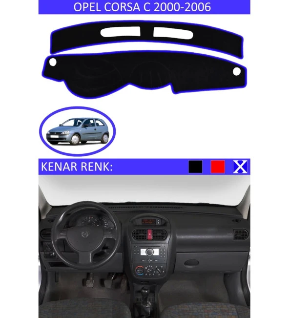 Opel Corsa C 2000-2006 İçin Uygun Torpido Koruma Halısı Siyah Kenar Renk Mavi ürün görseli