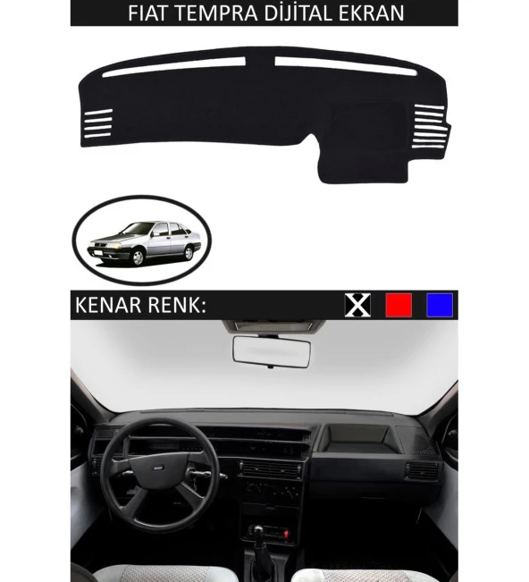 Fiat Tempra Dijital Ekran İçin Uygun Torpido Koruma Halısı Siyah Kenar Renk Siyah