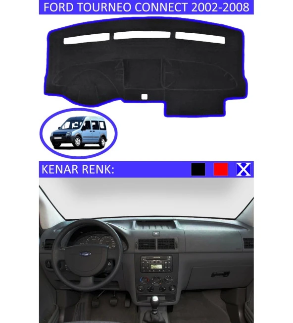 Ford Tourneo Connect 2002-2008 İçin Uygun Torpido Koruma Halısı Mavi ürün görseli