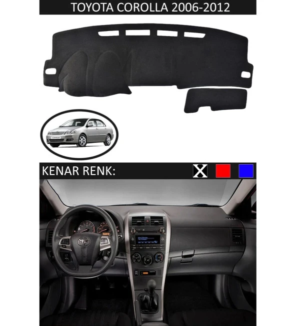 Toyota Coralla 2006-2012 İçin Uygun Torpido Koruma Halısı Siyah Kenar Renk Siyah ürün görseli