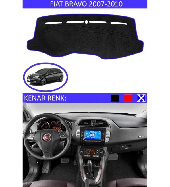 Fiat Bravo 2007-2010 Modelleri İçin Uygun Torpido Koruma Halısı Siyah Kenar Renk Mavi ürün görseli