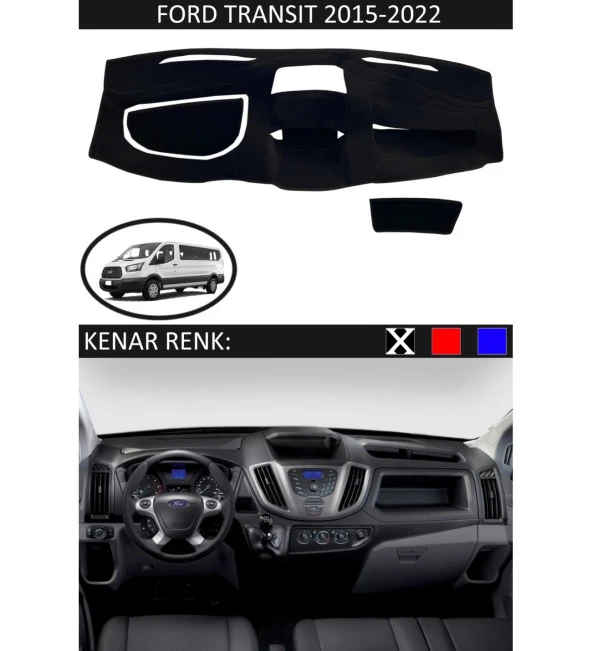 Ford Transit 2015-2022 İçin Uygun Torpido Koruma Halısı Siyah Kenar Renk Siyah