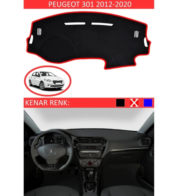 Peugeot 301 2012-2020 İçin Uygun Torpido Koruma Halısı Siyah Kenar Renk Kırmızı