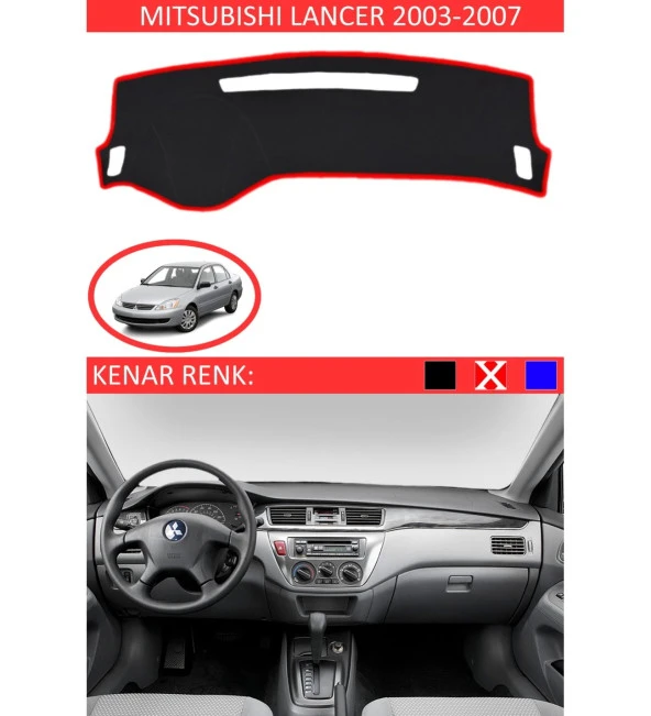 Mitsubishi Lancer 2003-2007 İçin Uygun Torpido Koruma Halısı Siyah Kenar Renk Kırmızı ürün görseli