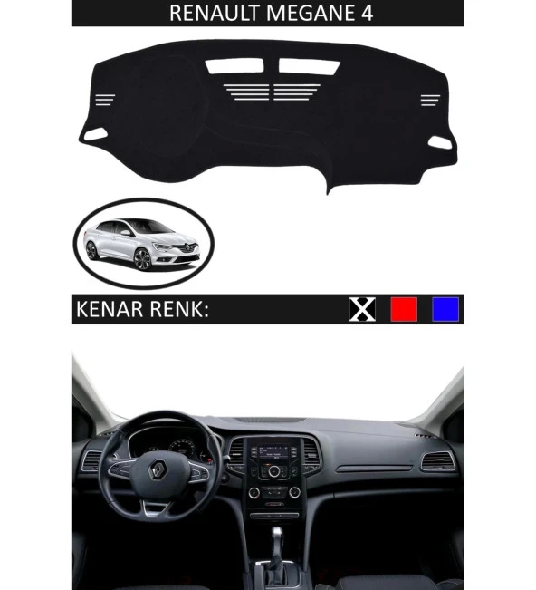 Renault Megane 4 İçin Uygun Torpido Koruma Halısı Siyah Kenar Renk Siyah