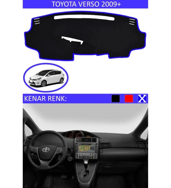 Toyota Verso 2009 + İçin Uygun Torpido Koruma Halısı Siyah Kenar Renk Mavi ürün görseli
