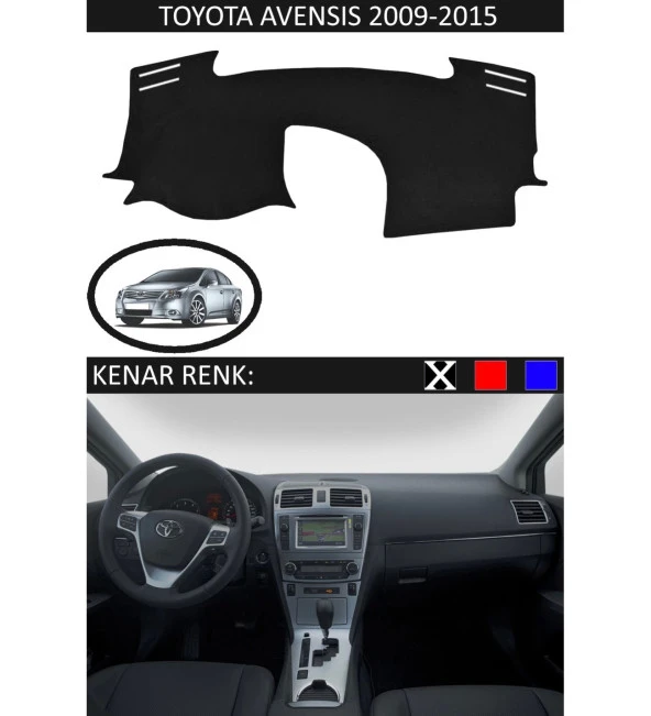 Toyota Avensis 2009-2015 İçin Uygun Torpido Koruma Halısı Siyah Kenar Renk Siyah ürün görseli
