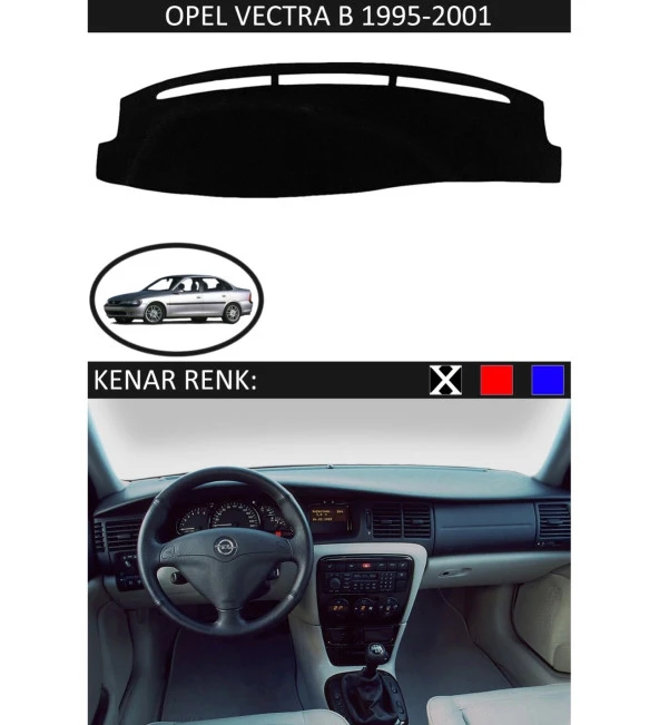 Opel Vectra B 1995-2001 İçin Uygun Torpido Koruma Halısı Siyah Kenar Renk Siyah ürün görseli