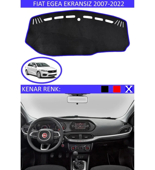 Fiat Egea Ekransız 2007-2022 İçin Uygun Torpido Koruma Halısı Siyah Kenar Renk Mavi ürün görseli