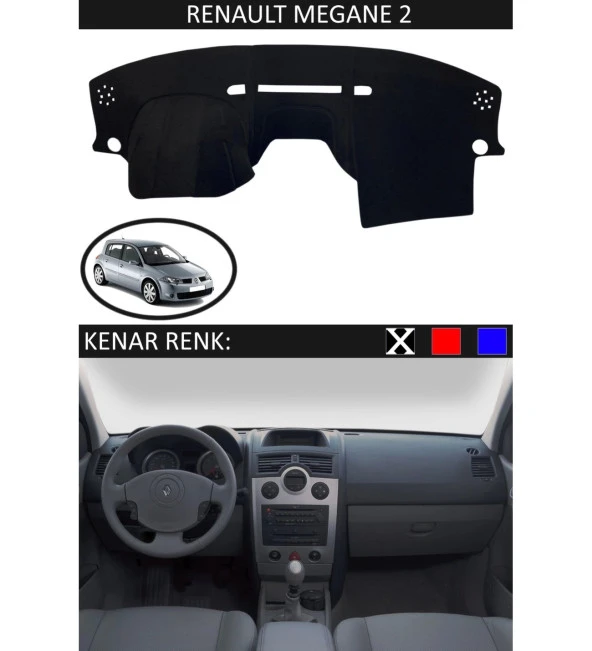 Renault Megane 2 İçin Uygun Torpido Koruma Halısı Siyah Kenar Renk Siyah ürün görseli