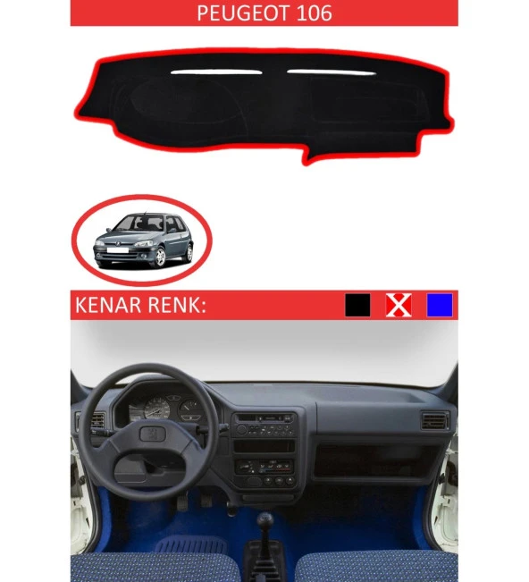 Peugeot 106 İçin Uygun Torpido Koruma Halısı Siyah Kenar Renk Kırmızı ürün görseli
