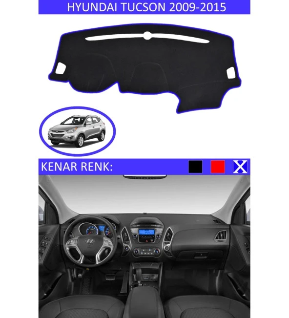 Hyundai Tucson 2009-2015 İçin Uygun Torpido Koruma Halısı Siyah Kenar Renk Mavi ürün görseli