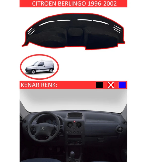 Citroen Berlingo 1996-2002 Modelleri İçin Uygun Torpido Koruma Halısı Siyah Kenar Renk Kırmızı ürün görseli