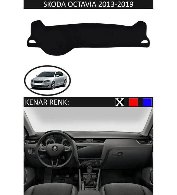 Skoda Octavia 2013-2019 İçin Uygun Torpido Koruma Halısı Siyah Kenar Renk Siyah ürün görseli