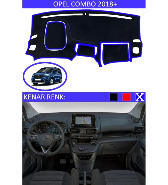 Opel Combo 2018+ İçin Uygun Torpido Koruma Halısı Siyah Kenar Renk Mavi ürün görseli