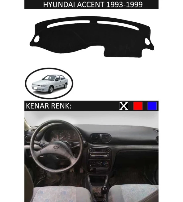 Hyundai Accent Yumurta Kasa 1993-1999 İçin Uygun Torpido Koruma Halısı Siyah Kenar Renk Siyah ürün görseli