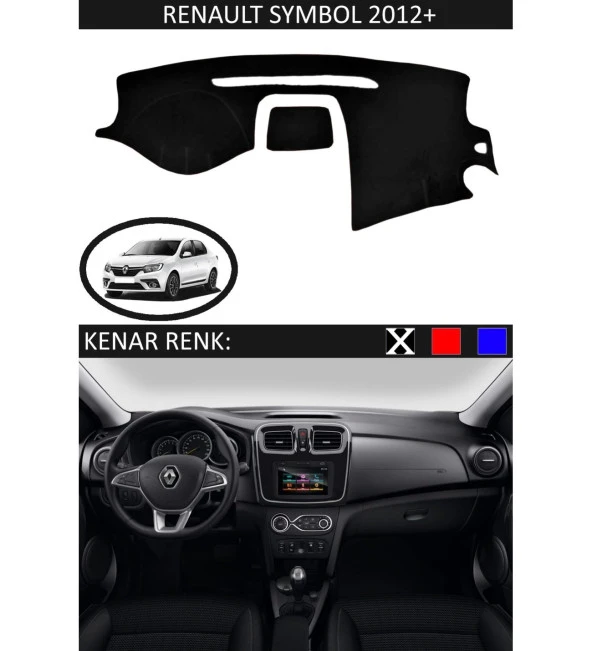 Renault Symbol 2012+ İçin Uygun Torpido Koruma Halısı Siyah Kenar Renk Siyah ürün görseli