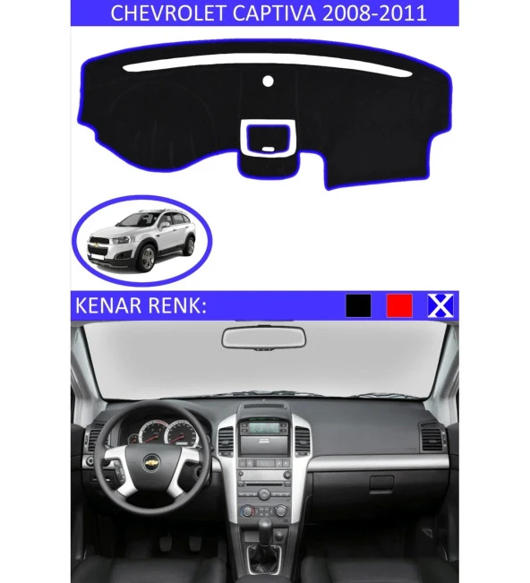 Chevrolet Captiva 2008-2011 İçin Uygun Torpido Koruma Halısı Siyah Kenar Renk Mavi ürün görseli