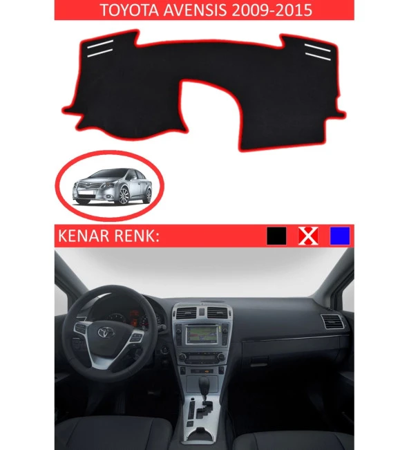Toyota Avensis 2009-2015 İçin Uygun Torpido Koruma Halısı Siyah Kenar Renk Kırmızı ürün görseli
