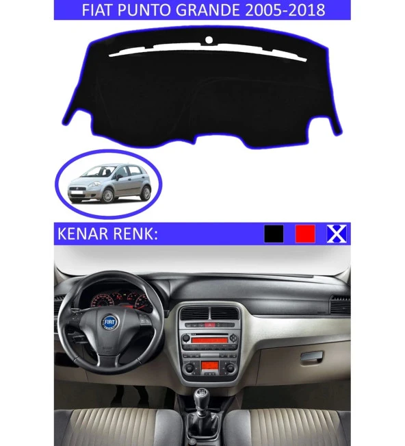 Fiat Punto Grande 2005-2018 İçin Uygun Torpido Koruma Halısı Siyah Kenar Renk Mavi ürün görseli